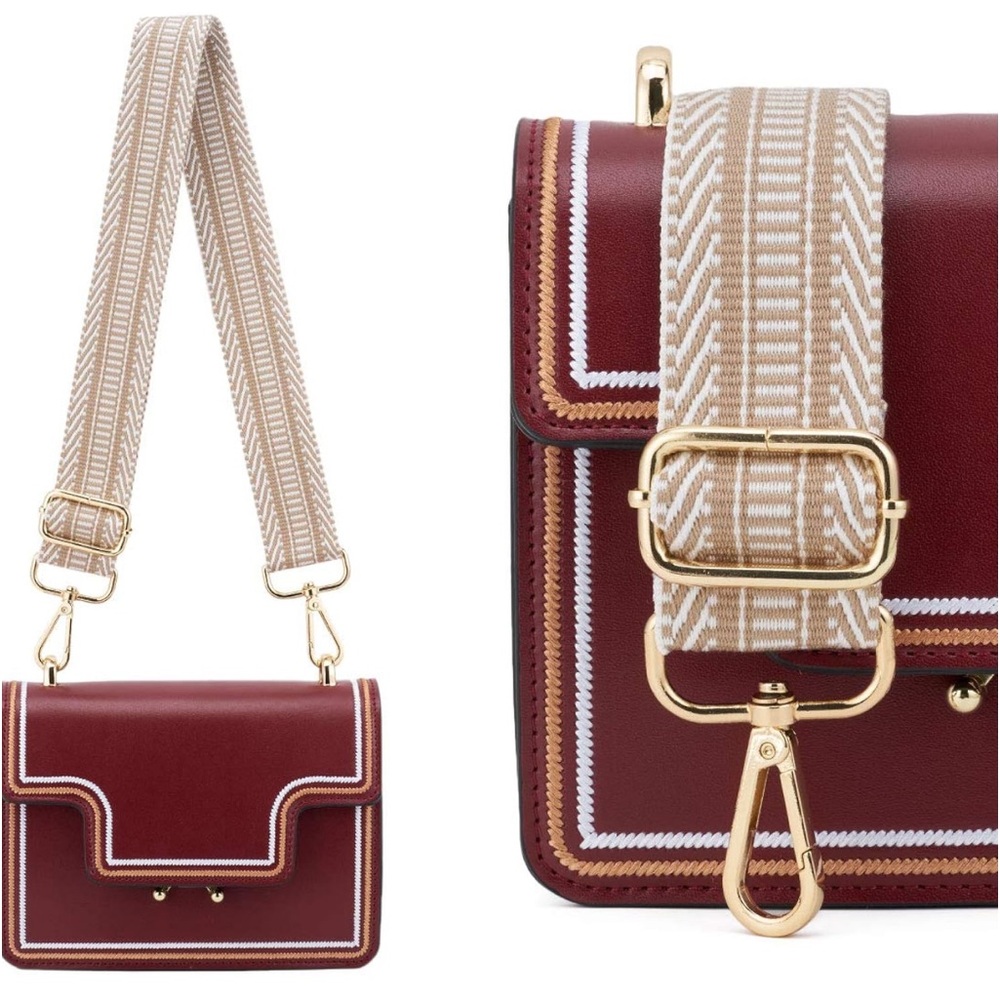 NEW| Boho Khaki/White Adjustable Crossbody Wide Bag Strap - Picture 4 of 12